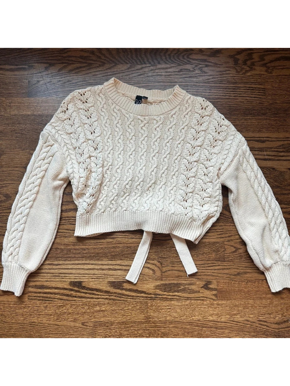 Windsor Cable Knit Cropped Sweater with Back Tie, Y2K